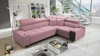 Rohová sedací souprava s funkcí spaní Dafni II Indický růžový samet Pravá rohová sedací souprava s úložným prostorem na lůžkoviny a celoplošnou výsuvnou zásuvkou