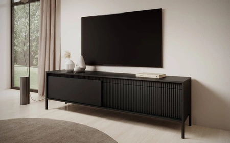 RTV skříňka Sesti 187 cm černá originální design skříňka na TV v průmyslovém stylu ideální skříňka pro odvážné aranžmá