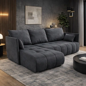 Rohová sedací souprava s funkcí spaní Selva šedá univerzální rohová sedací souprava s kontejnerem na lůžkoviny sametová látka se zajímavou strukturou