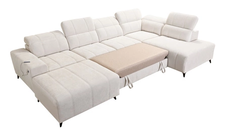 Penejos VI rohová pohovka s funkcí spaní béžová levá strana stylová rohová pohovka se dvěma nádobami na lůžkoviny odolná látka