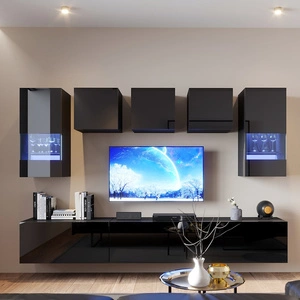 Kateri černá / černý lesk Univerzální nástěnná skříňka do obývacího pokoje se světlým designem dokonale zapadne do každého interiéru