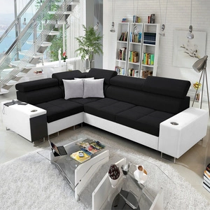 Rohová sedací souprava s funkcí spaní Dafni II černobílá levostranná proplétaná rohová sedací souprava s celočalouněnou zásuvkou na lůžkoviny