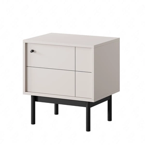 Noční skříňka Modesta béžová ideální pro ložnicový set na vysokých dřevěných nohách jemné barvy