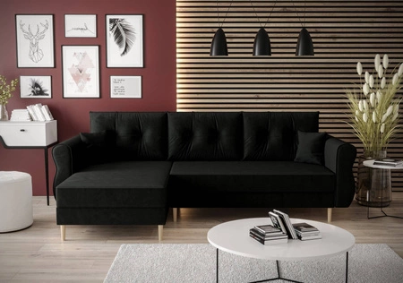 Rohová pohovka s funkcí spaní Wilkins černá levá strana stylový a moderní design, který se hodí do každého interiéru