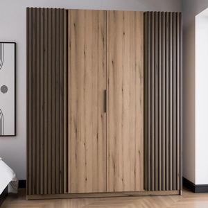 Šatní skříň Kastano XI 200 cm dub evokuje moderní design dveří šatní skříně zdobené černými lamelami stylové hrany úchytek