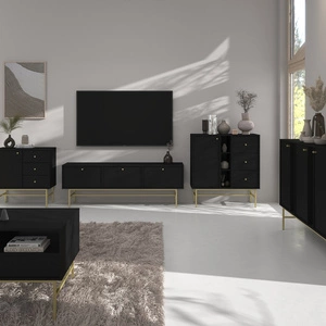 Sada nábytku do obývacího pokoje Kioto III černá grafitová stylový design elegantní nábytek na kovovém zlatém rámu jemné úchytky