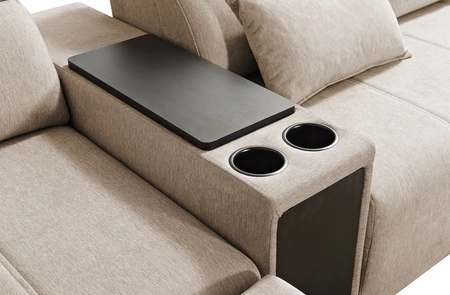 Rohová sedací souprava s funkcí spaní Tesalia V šedá levá komfortní rohová sedací souprava se zásuvkou a funkcí posuvného opěradla