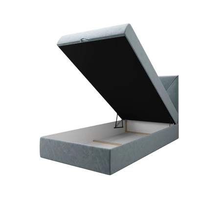 Kontinentální postel Arvada 100x200 tyrkysová v moderním skandinávském stylu s čalouněným čelem postele s úložným boxem