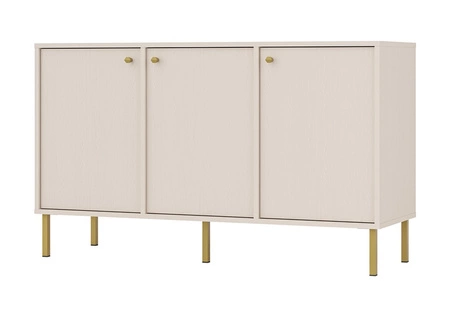 Komoda Kioto II 125 cm béžová minimalistická forma ideální do ložnice, obývacího pokoje nebo pokoje pro mládež zlaté úchyty