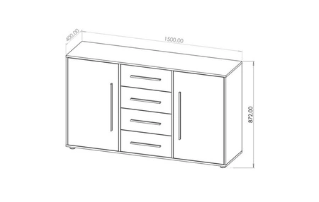 Komoda Maxione 150 cm černá elegantní a univerzální styl komody do ložnice nebo obývacího pokoje vkusné černé úchyty