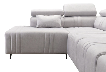 Rohová pohovka s funkcí spaní Castel VII béžová levá stylová rohová pohovka s úložným prostorem na lůžkoviny a nastavitelnými opěrkami hlavy