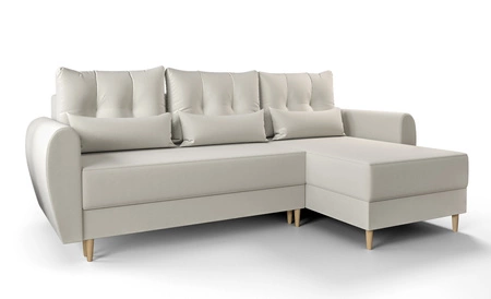 Rohová sedací souprava s funkcí spaní Rovigo Krémová pravá rohová sedací souprava ve skandinávském stylu Velký prostor na lůžkoviny