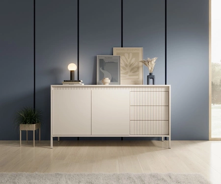 Komoda Sesti 154 cm béžová moderní a originální design zajímavá kombinace drážkování s hladkými čely
