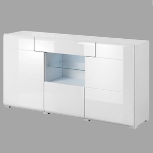 Komoda se zásuvkou Toledo 159 cm bílá / bílý lesk moderní design komody stylové frézování na čelech komody