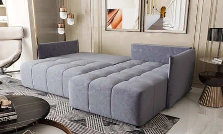 Rohová sedací souprava s funkcí spaní Oroso modrá pravý roh měkká sametová tkanina s hydrofobním potahem kontejner na prádlo