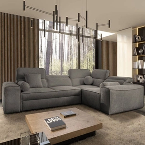 Šedá designová rohová rozkládací pohovka Viano II s funkcí spaní, šedá rozkládací pohovka na pravé straně, která se dokonale hodí do moderních obytných prostor