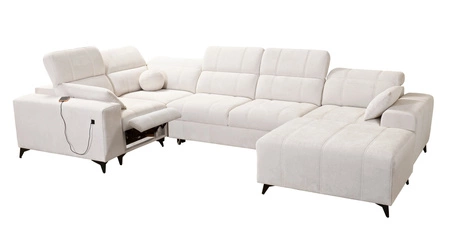 Rozkládací pohovka Penejos IV Lux světle šedá pravostranná stylová rohová rozkládací pohovka s pohodlným výsuvným podnožníkem