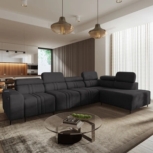 Rohová sedací souprava s funkcí spaní Castel XI grafitová pravá strana pohodlná rohová sedací souprava s úložným prostorem na lůžkoviny odolná látka