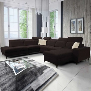 Kelly Sleek X hnědá pravá rohová sedačka s funkcí spaní mimořádně elegantní rohová sedačka do obývacího pokoje s nastavitelnými opěrkami hlavy