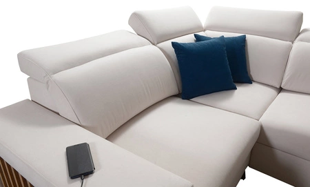 Rohová sedací souprava s funkcí spaní Kelly IV levandulově růžová pravostranná proplétaná pohodlná rohová sedací souprava nastavitelné opěrky hlavy boční čalounění s lamelami