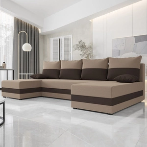 Rohová sedací souprava s funkcí spaní Bowers U tmavě béžová / hnědá rohová sedací souprava s lůžkovinami záruka pohodlí a funkčnosti