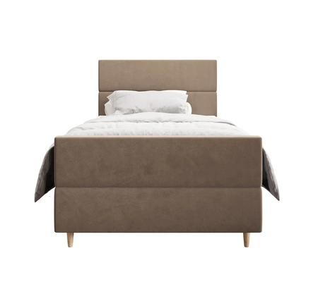 Kontinentální postel Benet 100x200 světle hnědá v moderním skandinávském stylu s čalouněným čelem a nohama postele s úložným boxem
