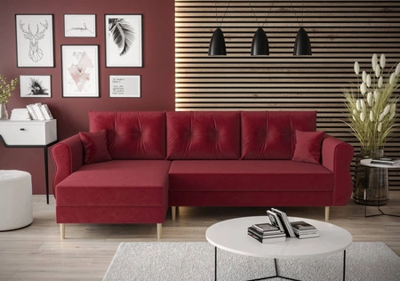 Rohová sedací souprava s funkcí spaní Wilkins bordó levá strana stylový a moderní design, který se hodí do každého interiéru