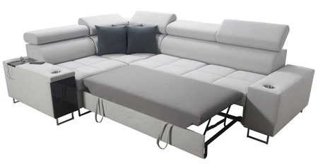 Rohová sedací souprava s funkcí spaní Dafni II světle hnědá / bílá levá rozkládací pohovka se zásuvkou na lůžkoviny v boční části nábytku