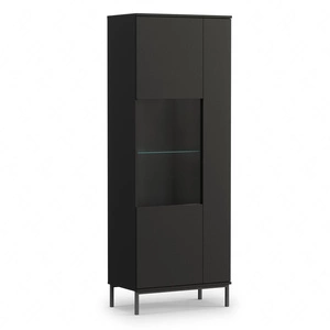 Tutti 70 cm černá vitrína stylový design bezpečná vitrína z tvrzeného skla na vysokých kovových nohách systém push to open