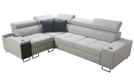 Rohová sedací souprava s funkcí spaní Dafni II šedý jasan levá proplétaná rohová sedací souprava se zásuvkou na lůžkoviny v boční části nábytku