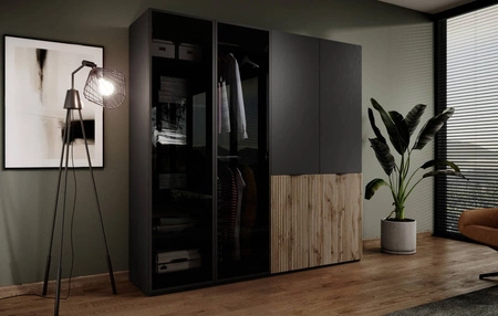 Šatní skříň Sandbox 101 cm černá elegantní a funkční šatní skříň se skleněnými předěly kus nábytku z modulární kolekce šatních skříní antisol glass