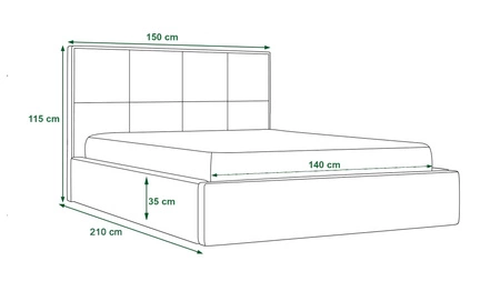 Čalouněná postel Aresa 140x200 s úložným boxem bordó v moderním skandinávském stylu s pohodlným čelem