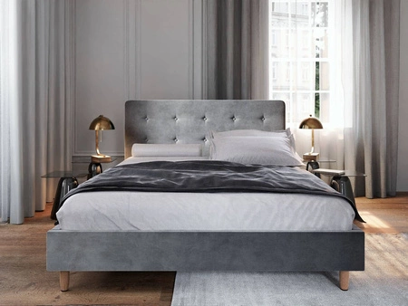 Čalouněná postel Noiro 140x200 světle šedá s kontejnerem v moderním skandinávském stylu s výrazným čelem