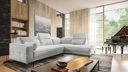 Rohová sedací souprava Samos šedá jasan pravý roh moderní design jednoduchý a stylový design, který se hodí do každého interiéru nastavitelné opěrky hlavy