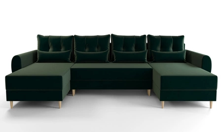 Rohová sedací souprava s funkcí spaní Rovigo U bottle zelená elegantní a pohodlná rohová sedací souprava ve skandinávském tvaru velká přihrádka na lůžkoviny