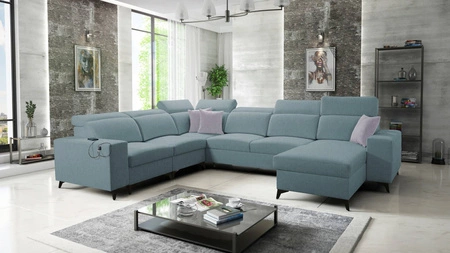 Kelly Sleek VIII rohová sedačka na spaní Arktická modrá pravá strana Stylová rohová sedačka do obývacího pokoje poskytuje pohodlí při relaxaci