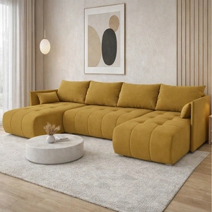 Rohová sedací souprava s funkcí spaní Selva U hořčice Zajímavě prezentovaná rohová sedací souprava z příjemné plyšové látky