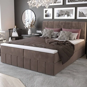 Světle hnědá kontinentální postel Casey 140x200 v moderním skandinávském stylu s výrazným čelem