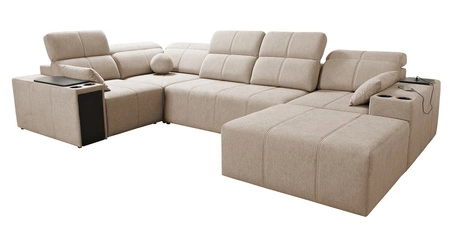 Rohová sedací souprava s funkcí spaní Tesalia IV med pravá pohodlná rohová sedací souprava do obývacího pokoje s inovativní funkcí posuvného opěradla