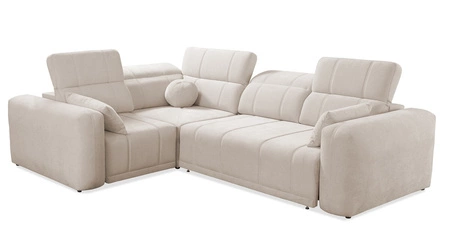 Rohová sedací souprava s funkcí spaní Cetara II šedá levá strana stylový design posuvné opěradlo nastavitelné opěrky hlavy a kontejner na lůžkoviny