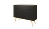 Komoda se zásuvkami Luxury 107 cm černá moderní design obývacího pokoje korpus komody doplněný zlatým lemováním kovové zlaté nohy