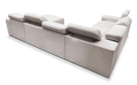 Rohová pohovka s funkcí spaní Cantare VIII béžová pravá strana vkusná rohová sedačka s polohovatelnými opěrkami hlavy kontejnery na lůžkoviny