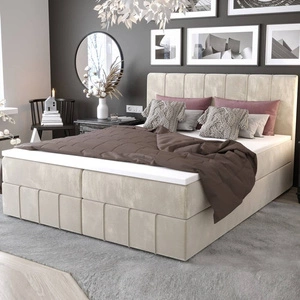Béžová kontinentální postel Casey 140x200 v moderním skandinávském stylu s výrazným čelem