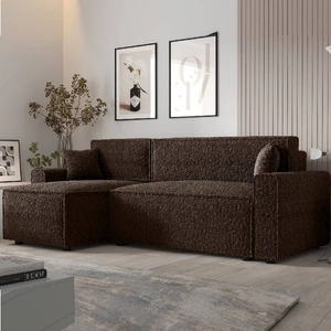 Rohová sedací souprava s funkcí spaní Brandon Bis hnědá levá strana měkká tkanina s charakteristickou smyčkovou povrchovou nádobou na lůžkoviny