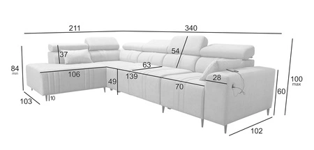 Rohová pohovka s funkcí spaní Castel XI grafitová levá pohodlná rohová pohovka s úložným prostorem na lůžkoviny odolná látka