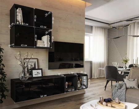 Nástěnná skříňka Perisa bílá / bílý lesk Minimalistický design nástěnné skříňky do obývacího pokoje nebo zasedací místnosti Systém push to open