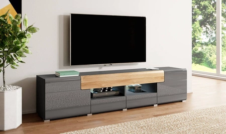 RTV skříňka Toledo 208 cm antracit / antracitový lesk / dub vnuk Moderní TV skříňka ve skandinávském stylu