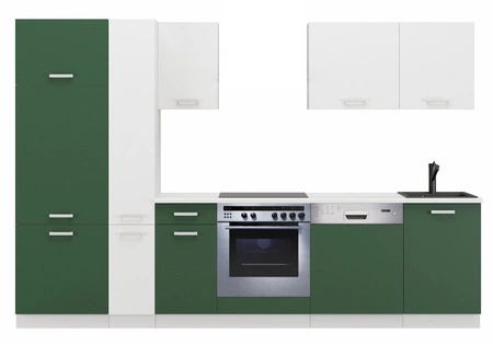 Kuchyňská sestava nábytku s pracovní deskou Toni 300 cm bílá / pastelově zelená nábytek vypadá skvěle v moderních interiérech