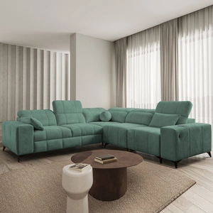 Rohová sedačka s funkcí spaní Penejos III zelená pravý roh mimořádně pohodlná a praktická rohová sedačka do obývacího pokoje dvě nádoby na lůžkoviny