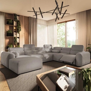 Rohová pohovka s funkcí spaní Cantare VIII Lux šedý jasan levá Designová pohovka s elektrickou podnožkou